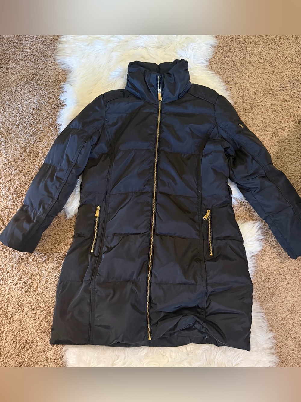 Michael Kors Black Long Down Puffer Coat with Gold Hardware-L